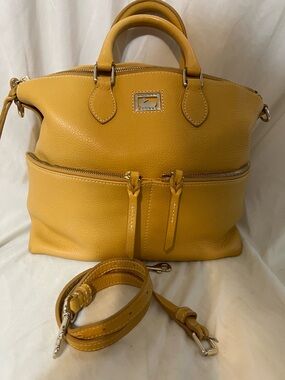 Dooney & Bourke Chamois Yellow Pebble Leather Satchel with Strap